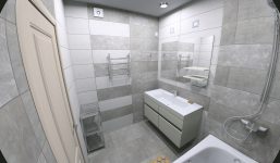 Ванная комната 4,2 м2, серая испанская плитка с декорами